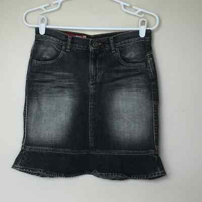 GUESS JEANS Faded Black Denim Skirt Ruffle Hem M