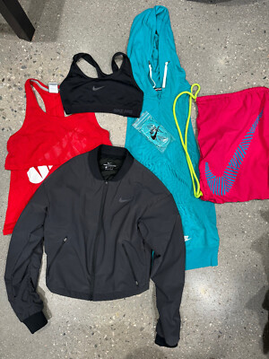 Nike Lot 5 Pc Bag Jacket Bra Hoodie Shirt Sz XS Blue, Black, Red