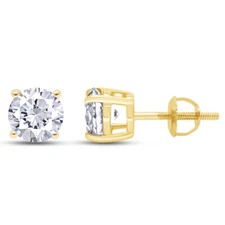 1 Ct Round Real 14K Yellow Gold Simulate Diamond Earrings Studs Basket ScrewBack