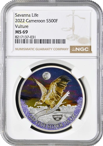 Cameroon 500 francs 2022, NGC MS69, "Savanna Life - Vulture" Top Pop 1/0