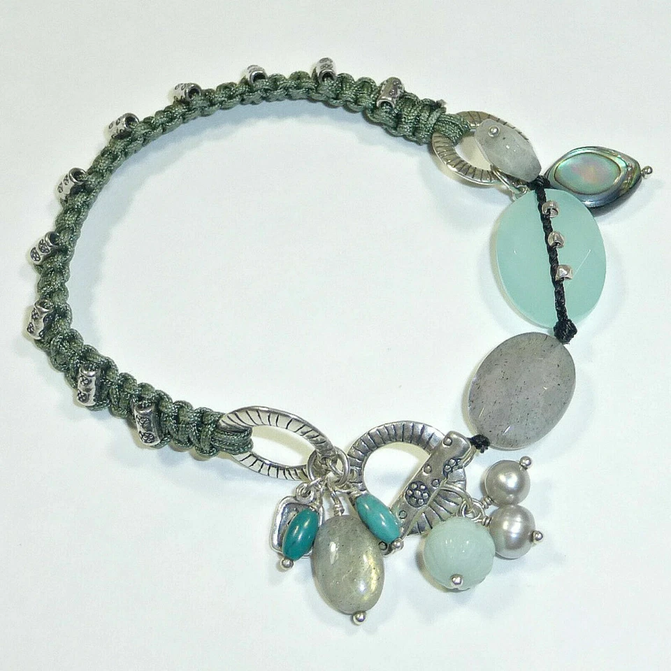 SILPADA Turquoise Labradorite Amazonite Pearl Bracelet B2314 Cord Toggle Macrame - Image 3 of 4