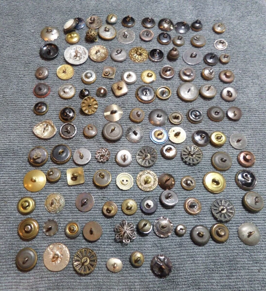 117 Vintage Metal & Glass Buttons People Flowers Objects - Image 3 of 4