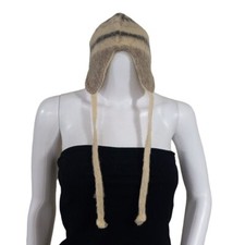 Winter Knitted Fair Isle Earflap Beanie Hat Beige Unisex Small