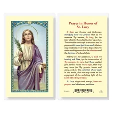 St. Lucy with Prayer in Honor of Saint Lucy - Laminated Holy Card