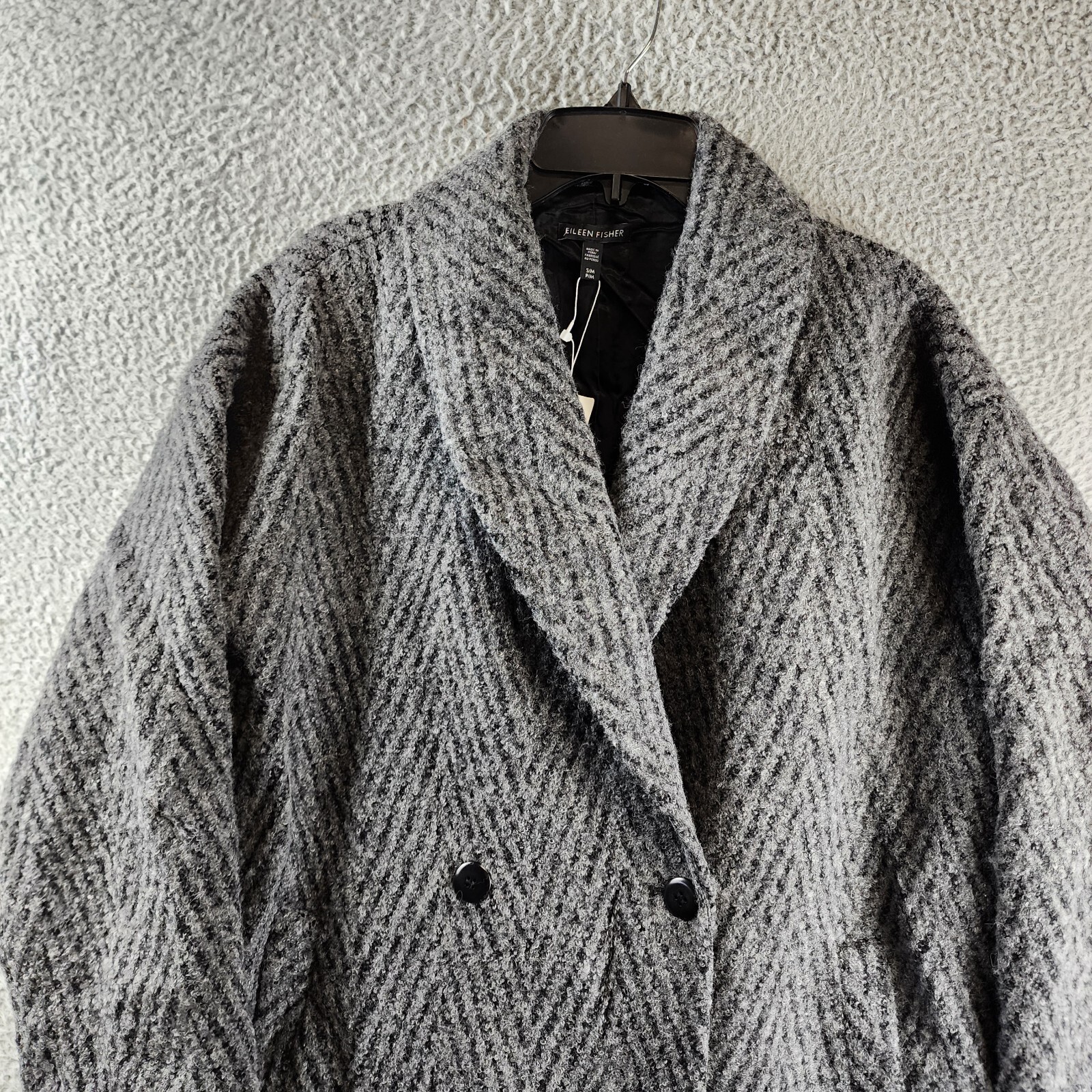 Eileen Fisher Herringbone Alpaca Wool Cocoon Coat Women's S/M Ash Shawl
