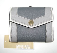 NEW MICHAEL KORS SAFFIANO OVERLAY SLATE GREY,GRAY LEATHER MD CARRYALL WALLET