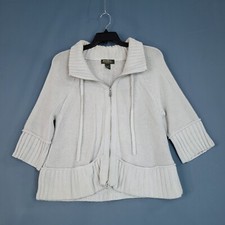 Eddie Bauer Women's Cotton Zip Up Sweater Drawstring Neck Gray Size L