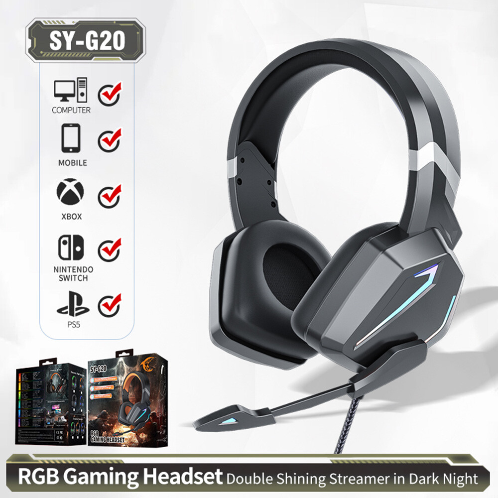 Gaming Headset For PC PS5 PS4 Xbox 3.5mm Headphone RGB w/Noise Canceling Mic USA-image