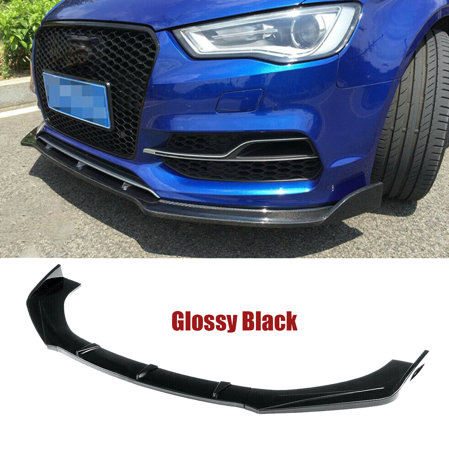 For AUDI S3 RS3 A3 Front Bumper Lip Spoiler Splitter Painted Gloss Black Finish