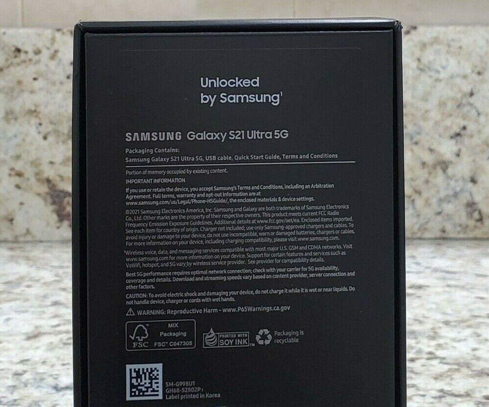 Samsung Galaxy S21 Ultra 5G (6.8-inch) SM-G998U (Unlocked) - 256GB/Bla