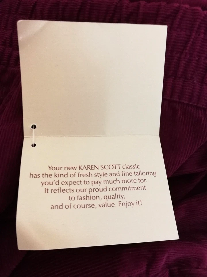 Pantalones de mujer Karen Scott 18 Plus pana granate púrpura vestido bolsillos trabajo Foto 4 de 4