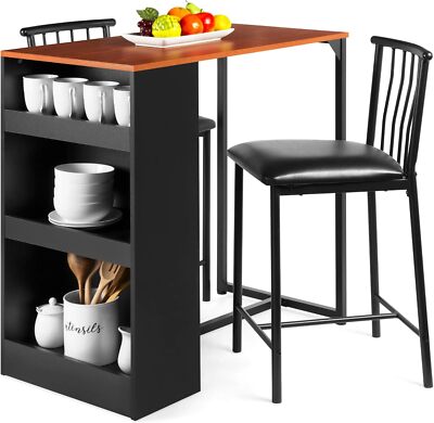 Best Choice Products 3 Piece Wooden Tall Dining Table Set - Black Espresso