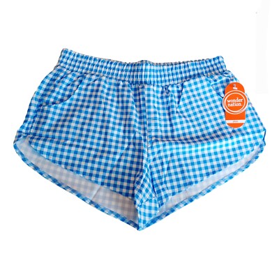 Wonder Nation Girls Board Shorts-14/16 Plus-Blue Check-Cover Up Shorts