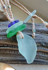 Sea Glass Necklace Men Women Sinew Braid Hawaiian Beach Adjustable Teen Colorful