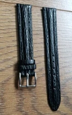 16mm VINTAGE APOLLO WATER RES. SHARK GRAIN LEATHER BLACK WATCH STRAP SILVER BKLE