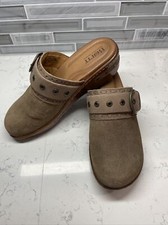 Born Handcrafted Brown Suede Women's Buckle Slip on Clogs - Size 8M
