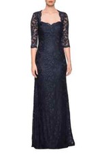 La Femme Lace Trumpet Gown SZ 16 Navy  398 