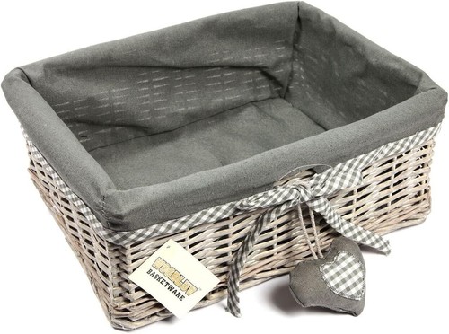 Grey Natural Wicker Storage Basket Gift Hamper Box With Bow & Removable Liner - Picture 7 of 8