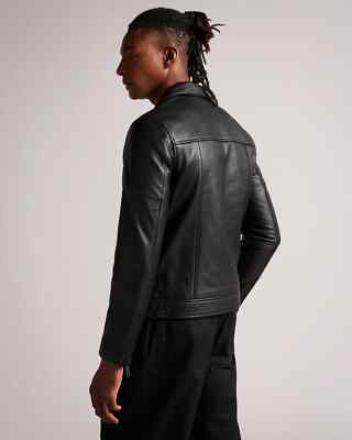 NWT Ted Baker London Mens Ovine Leather Biker Jacket Black NWT Ted Baker London Mens Ovine Leather Biker Jacket Black