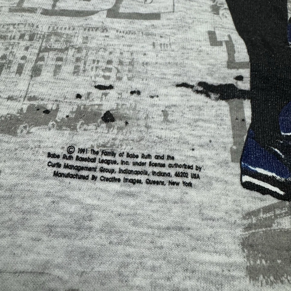 Винтажная мужская рубашка Babe Ruth L серая AOP New York Yankees одинарный шов США 90-е - Изображение 2 из 4