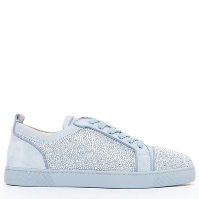 CHRISTIAN LOUBOUTIN Louis Junior Strass Flat Zinc Blue crystal