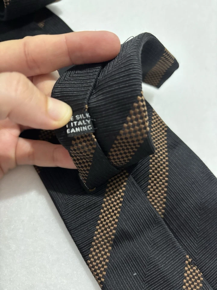 "Corbata de lujo 100 % seda para hombre Stefano Ricci rayas negras marrones 65""" Foto 4 de 4