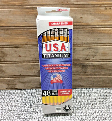 USA Tatanium #2 HB Pencils 48 Premium Sharpened Woodcase Yellow With Erasers NIB