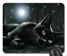 Schoolsupplies Black Cat In Moonlight Mouse Pad, Mousepad Cats Mouse