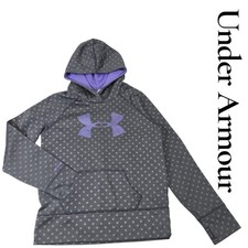 Under Armour Kids Girls Gray Polka Dot Hoodie Sweatshirt Purple Logo Size YLG