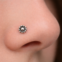 Blume Nasenstecker 11 Perlen 22G (0,6Mm) 925 Sterling Silber L Biegbar Schmuck