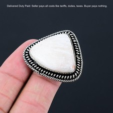 925 Sterling Silver Scolecite Stone Promise Boho Solitaire Ring Jewelry Size 6.5