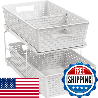 Simple Houseware 2 Tier Bathroom Organizer Tray Pull-Out Sliding Drawer Under