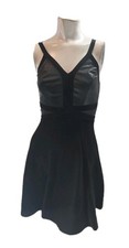 Bebe Women's Dress Small Black Viscose Fit Flare Leather Bandage Tank Club