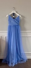 Formal Dress Blue Tulle V-Neck Long Maxi Adjustable Straps Zip Closure