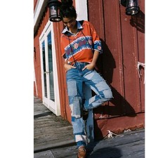 New FREE PEOPLE We The Free Bare With Me Jeans 298 SIZE 25 PATCHWORK DENIM