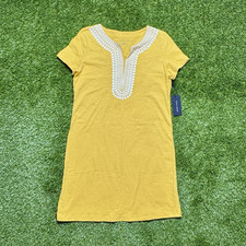 NWT Tommy Hilfiger Split Neck Knit Dress Women’s Small Yellow White 100% Cotton