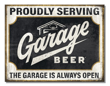 Garage Beer Proudly Serving Metal Sign - 12.5" x 16" Home Decor