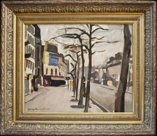 1946 Paris Winter Street Oil Painting Georges Pacouil Signed Post-Impressionist