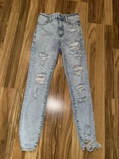 American Eagle Jeans Womens Sz 0 Short Distressed Super Curvy High Rise Jegging