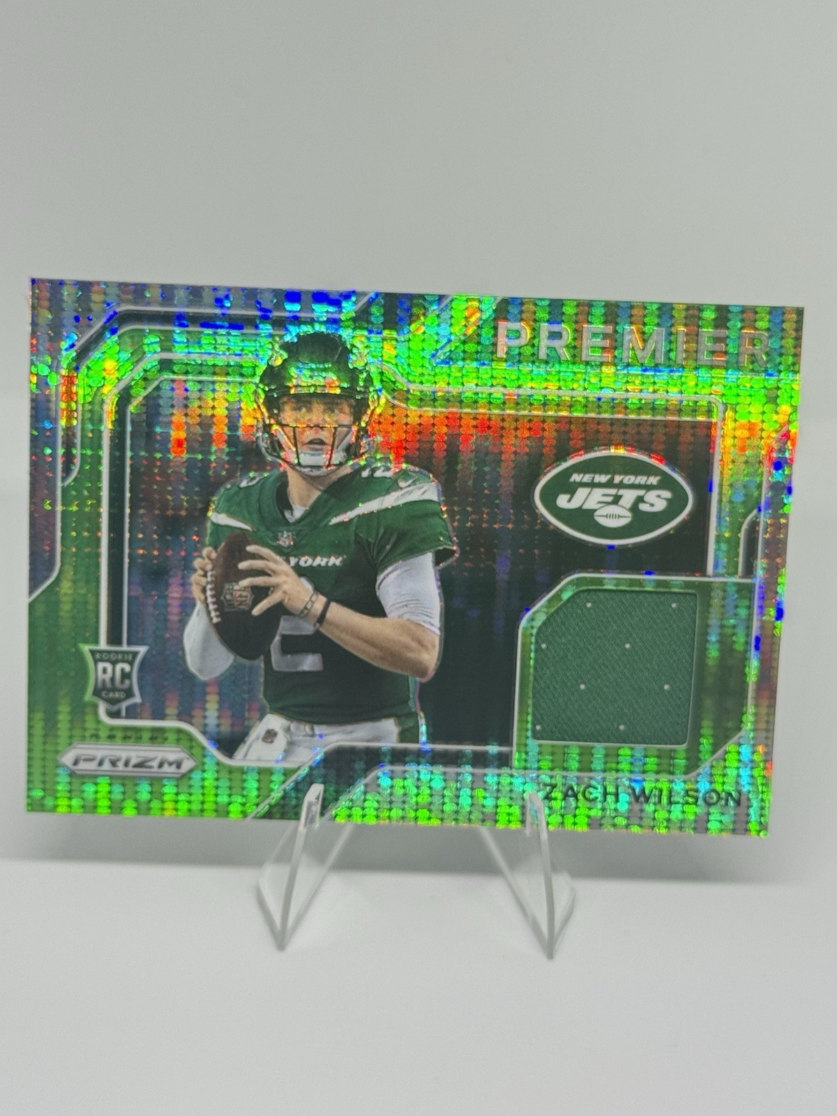 Zach Wilson Panini Prizm Premier Jersey #PJ2 Neon Green Pulsar