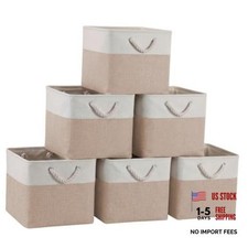 13&times;15&times;13 Inch Foldable Fabric Cube - 13 x 15 x 13 inches (6 Pack) White&Beige