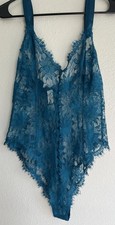 Vintage Victorias Secret Lace Bodysuit lingerie Sz L Blue Teal Gold Label 90s