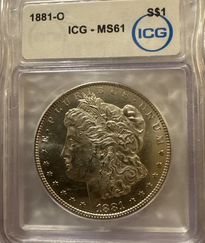 1881 O $1 Morgan Silver Dollar Professional Graded MS61 ICG Luster , Very Nice
