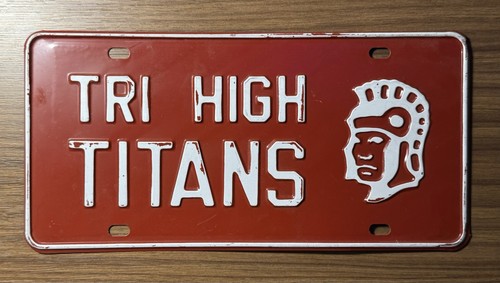 VINTAGE Tri High School Titans Embossed Metal Booster Plate Henry County Indiana