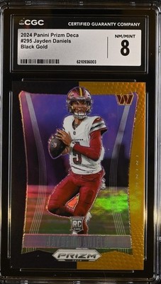 JAYDEN DANIELS 2024 PRIZM DECA BLACK GOLD REFRACTOR ROOKIE SP JSY #5/5 ~ CGC 8🔥
