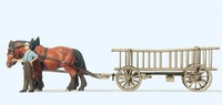 Preiser 30416 Leiterwagen, Bauer, 2 Pferde, Fertigmodell, H0