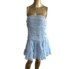 AMERICAN EAGLE Light Blue Strapless Mini Dress Chiffon Ruched Smocked L NWT
