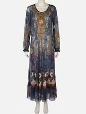 Johnny Was Women's Blue Elrey Floral-Print Embroidered Sheer Mesh Maxi Dress XS
