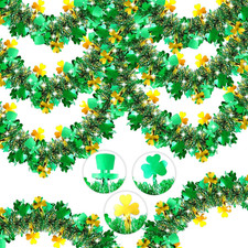 St Patrick'S Day Tinsel Garland, 50FT Green Gold Shamrock Hat Tinsel Garland Clo