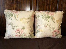 2 Ralph Lauren Therese Throw Pillows 17  x17  Cotton W/ Goose Inserts Floral